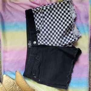 Split black and black&white checkered Royal Bones by Daang shorts